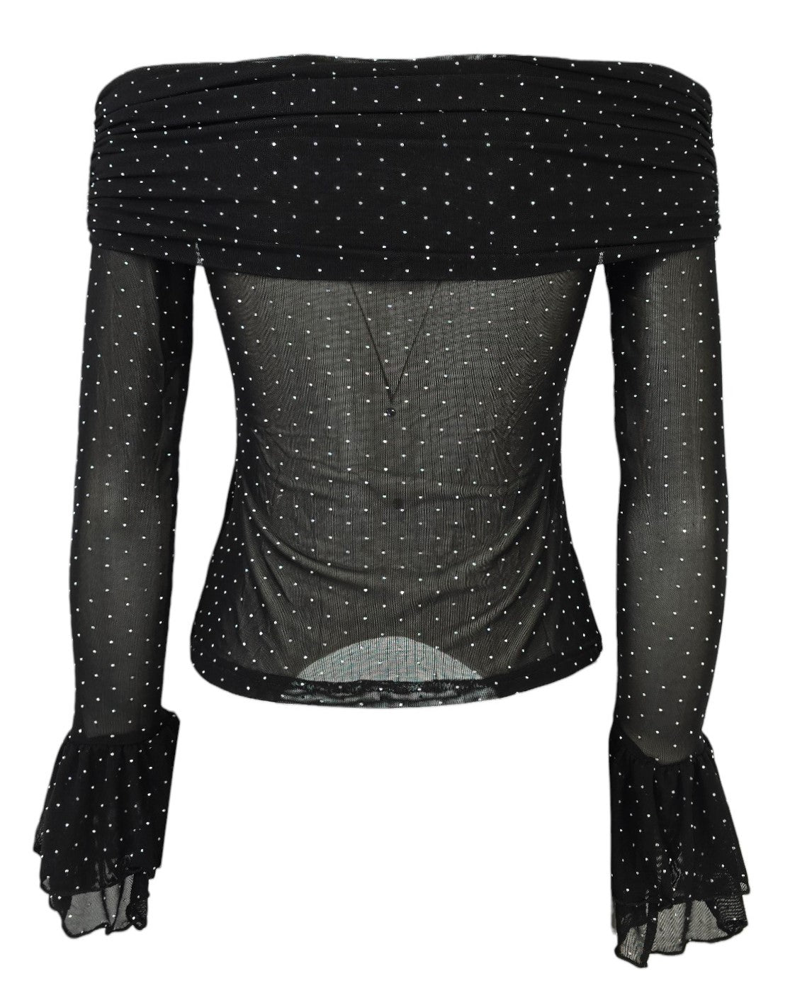 Maglia scollo a barchetta con strass