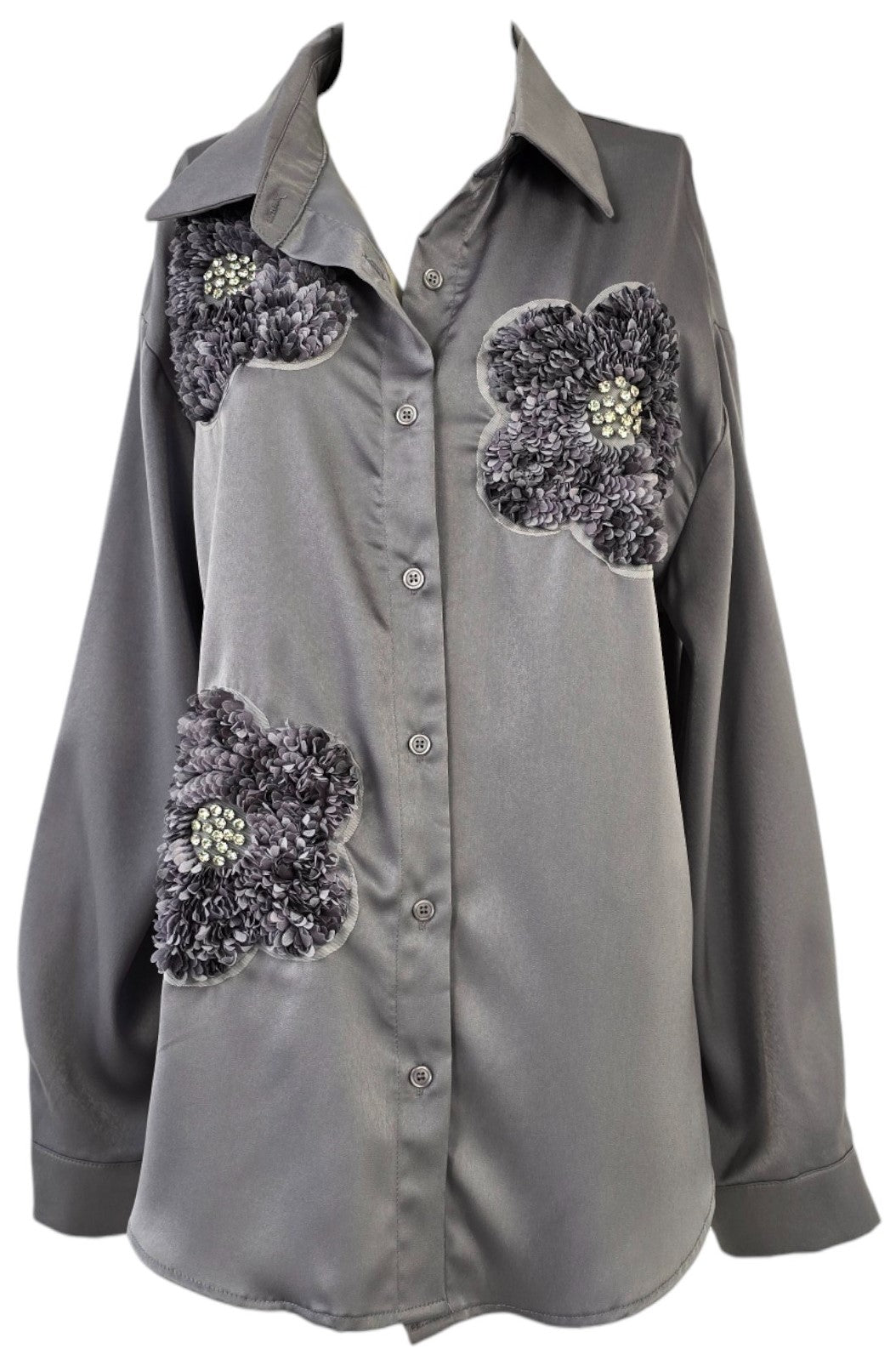 Camicia effetto raso con fiori
