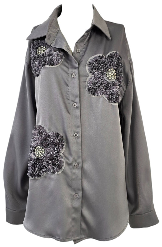 Camicia effetto raso con fiori
