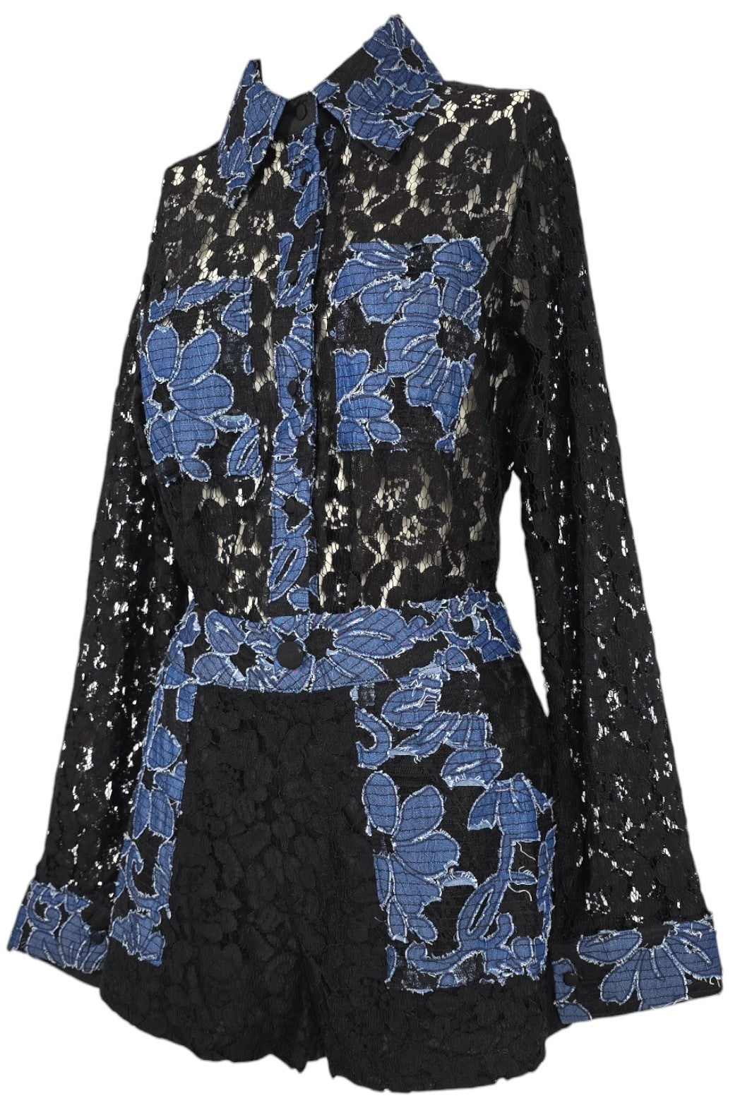 Completo nero in pizzo e denim