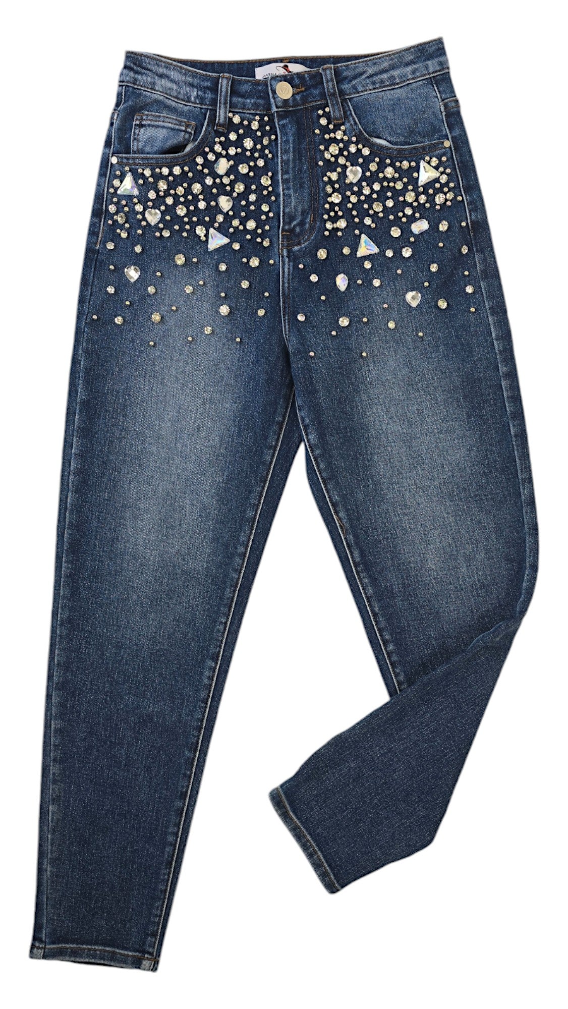 Jeans mom fit con strass