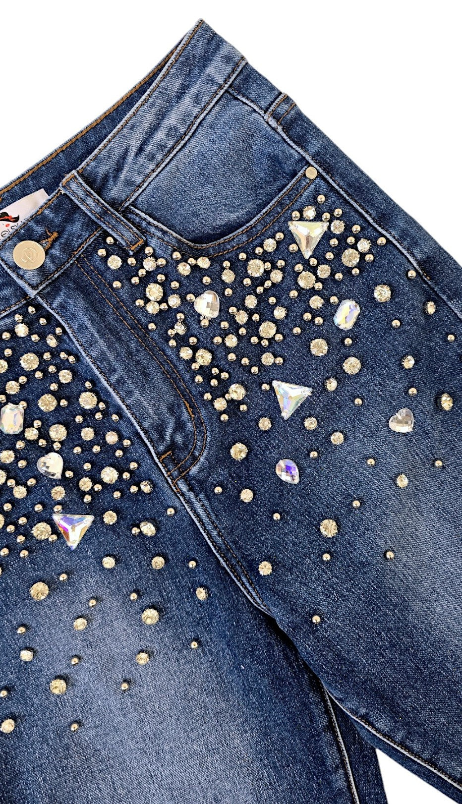 Jeans mom fit con strass