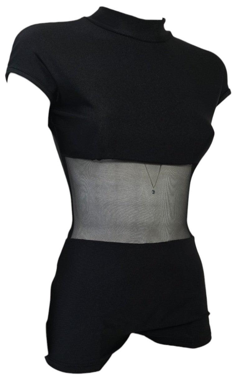 Tuta a pantaloncino con trasparenze