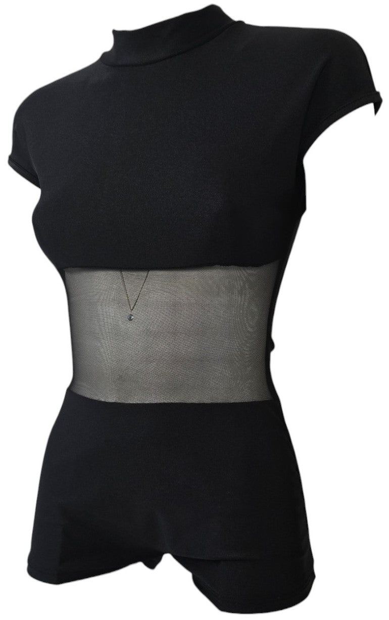 Tuta a pantaloncino con trasparenze