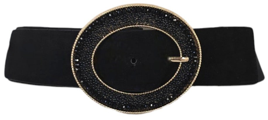 Cintura con fibbia ovale in strass