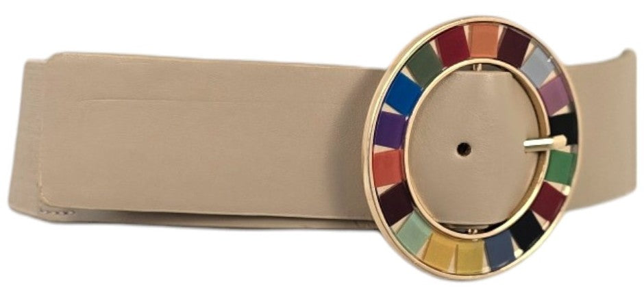 Cintura beige fibbia multicolor