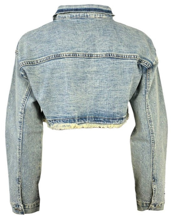 Giacca in jeans con zip e strass