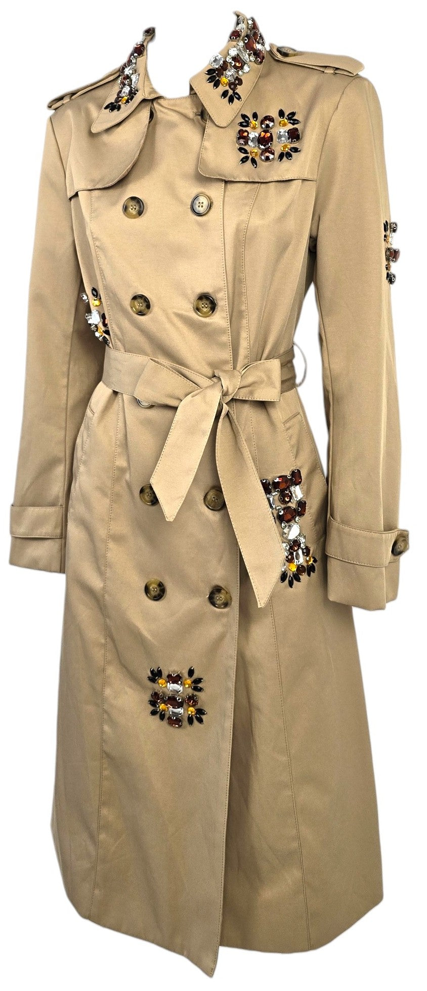 Trench lungo doppiopetto con strass