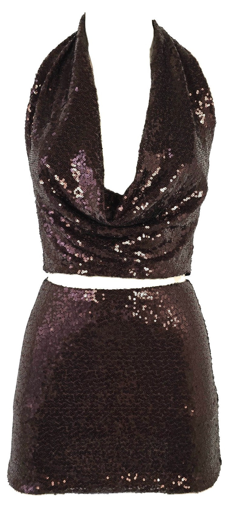 Completo in paillettes marrone