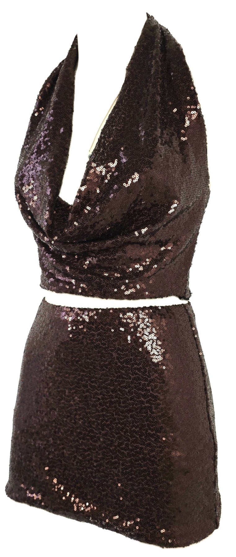 Completo in paillettes marrone