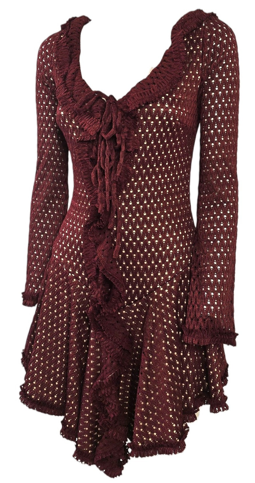 Abito con volant bordeaux