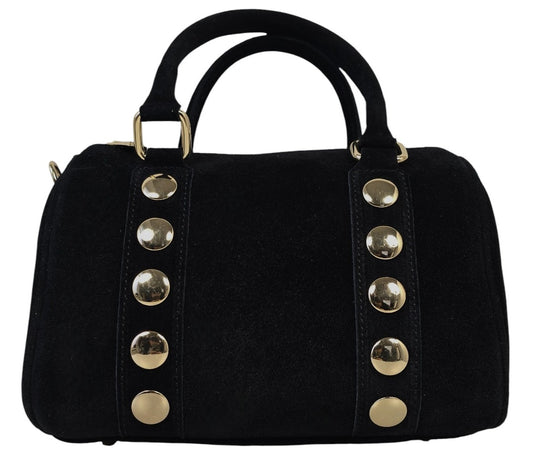 Borsa nera in camoscio con borchie