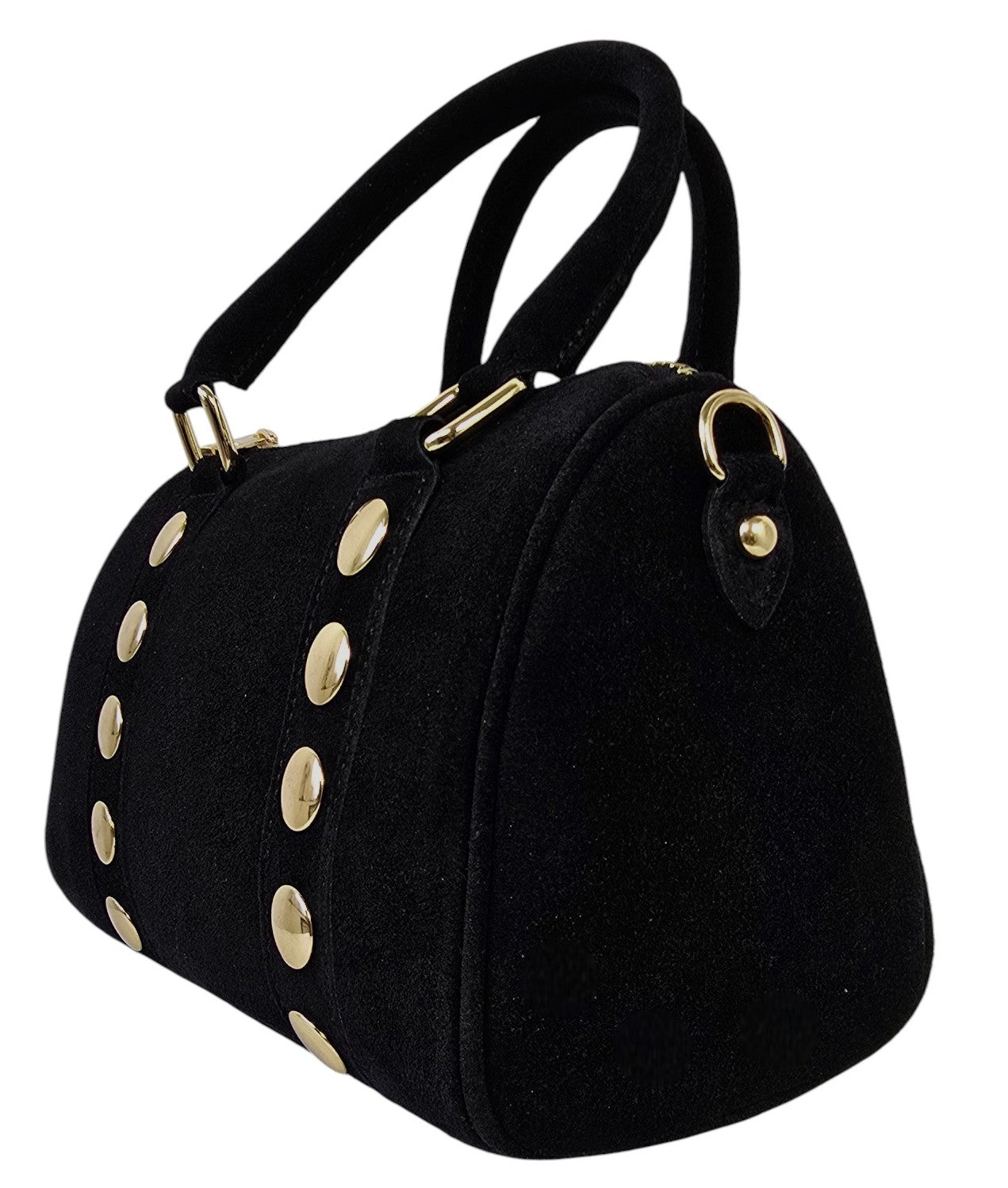 Borsa nera in camoscio con borchie