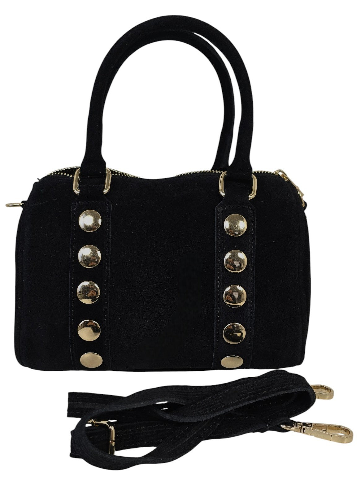 Borsa nera in camoscio con borchie