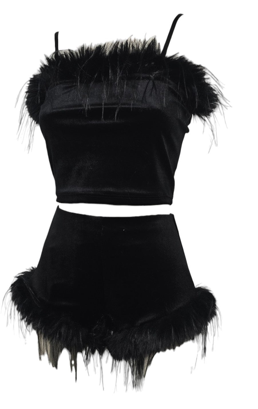 Completo shorts e top con piume