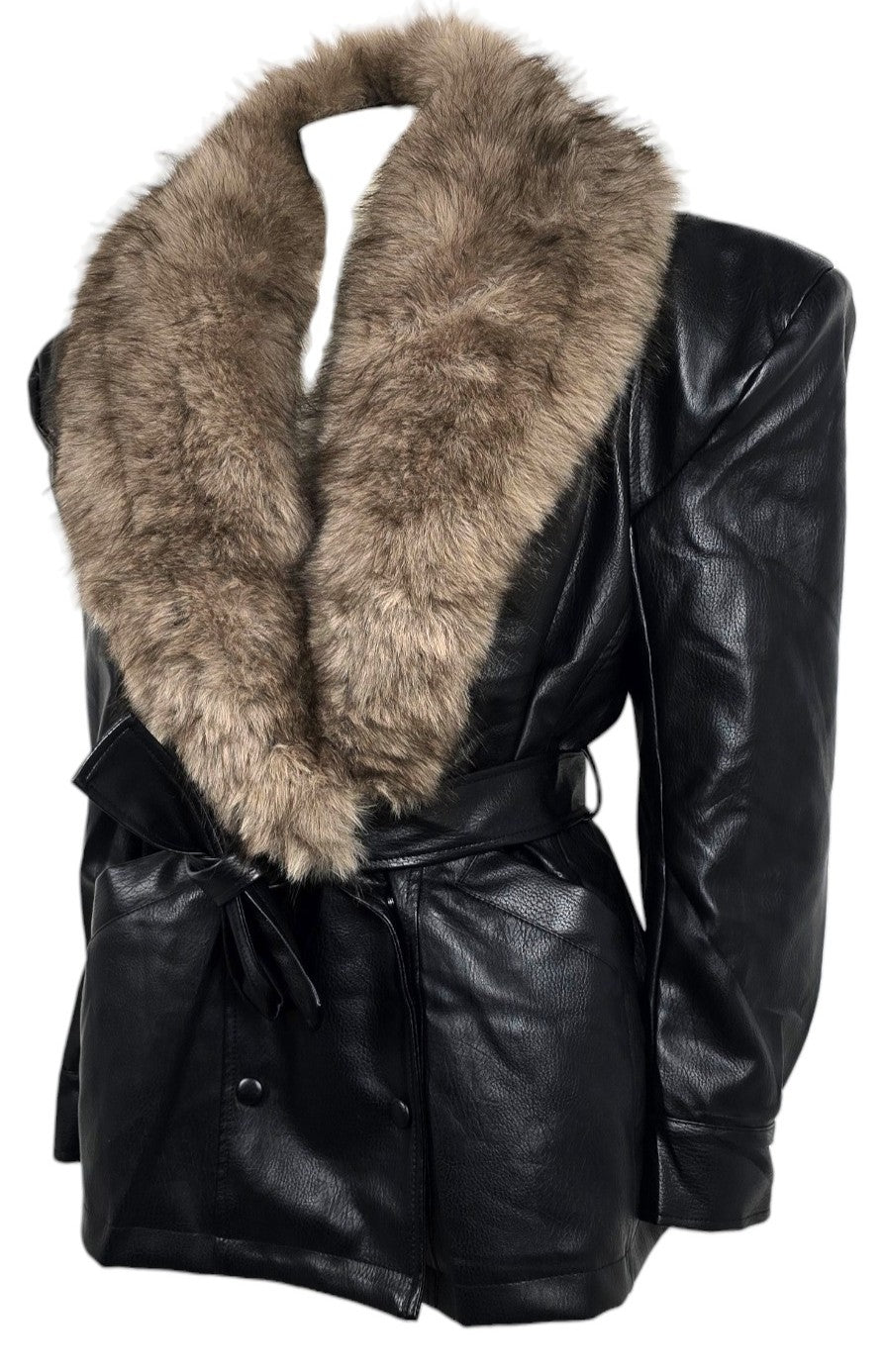 Giacca ecopelle con pelliccia
