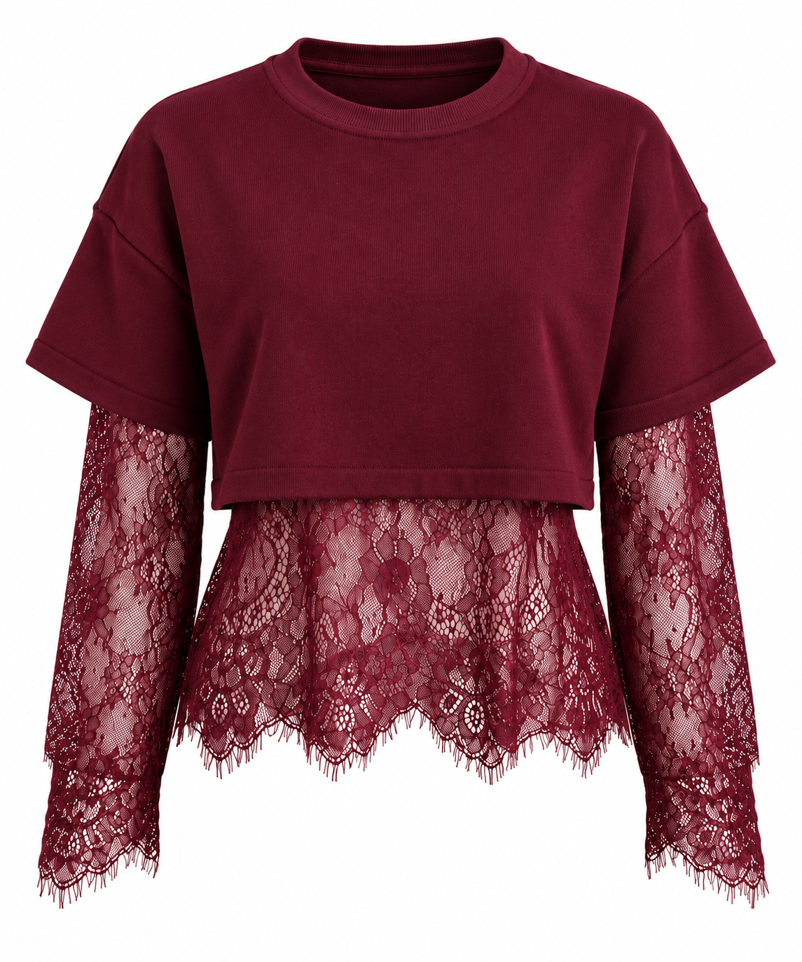 Maglia bordeaux con pizzo