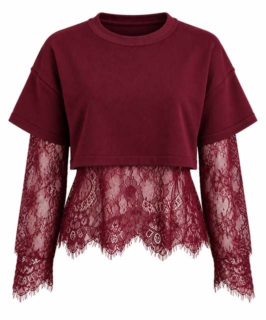 Maglia bordeaux con pizzo