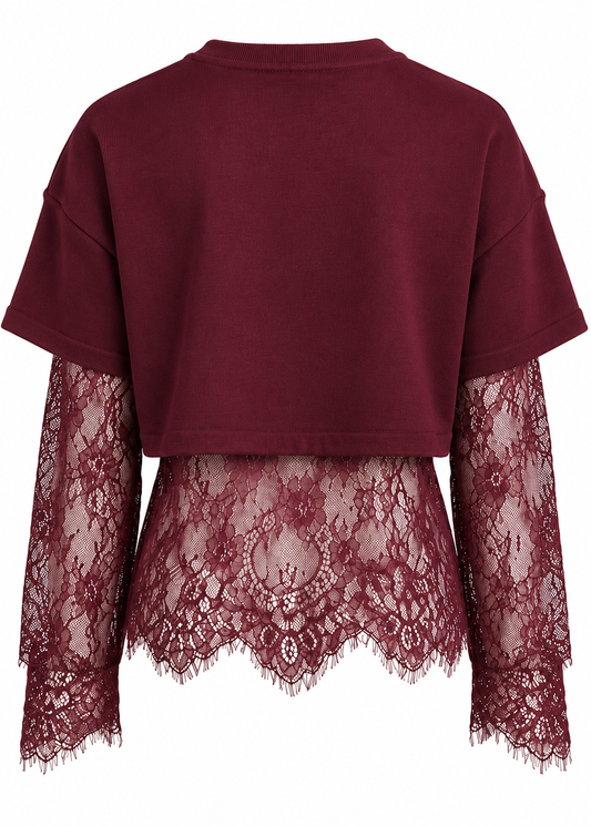 Maglia bordeaux con pizzo