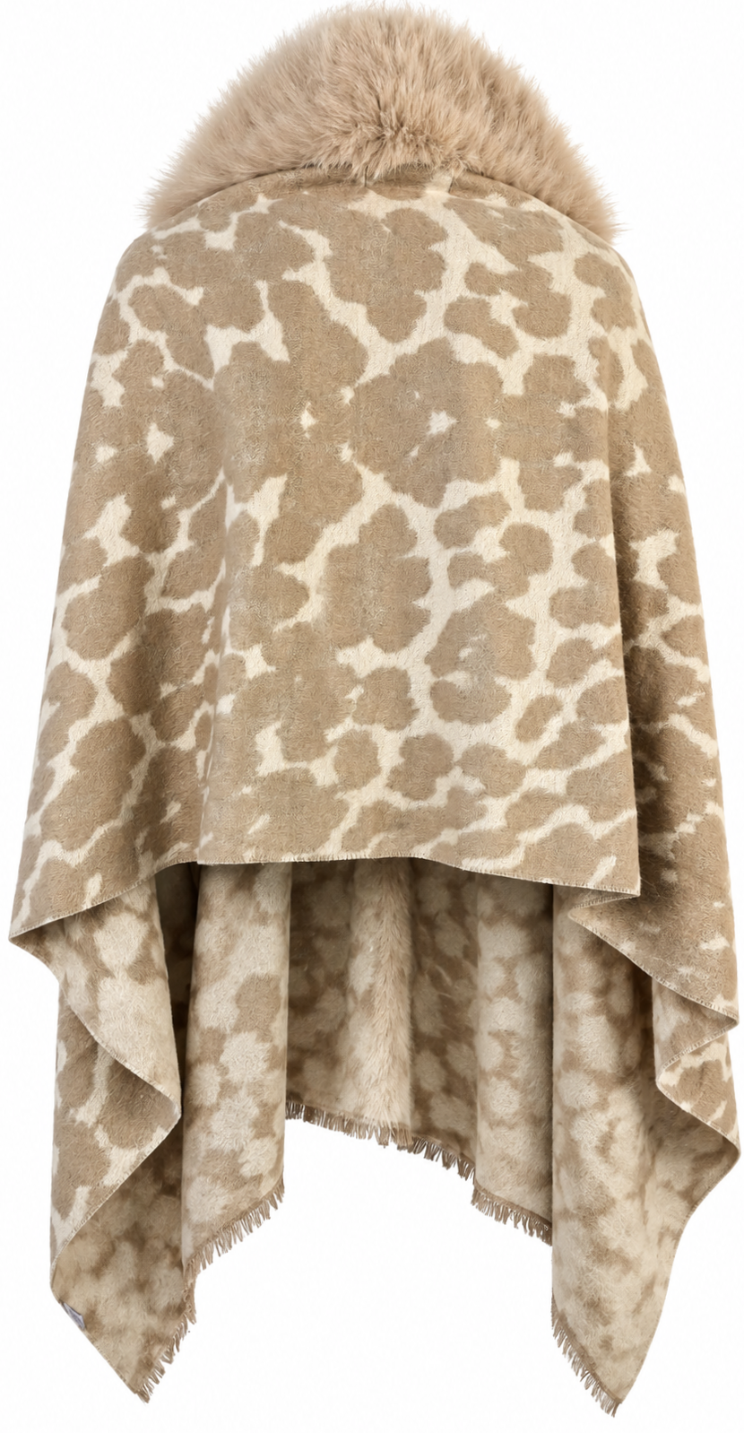 Poncho Animalier con Collo in Eco-Pelliccia