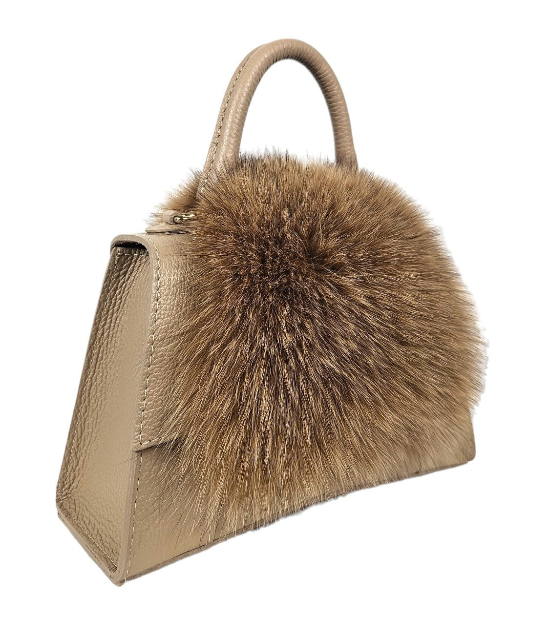 Leather bag with faux fur