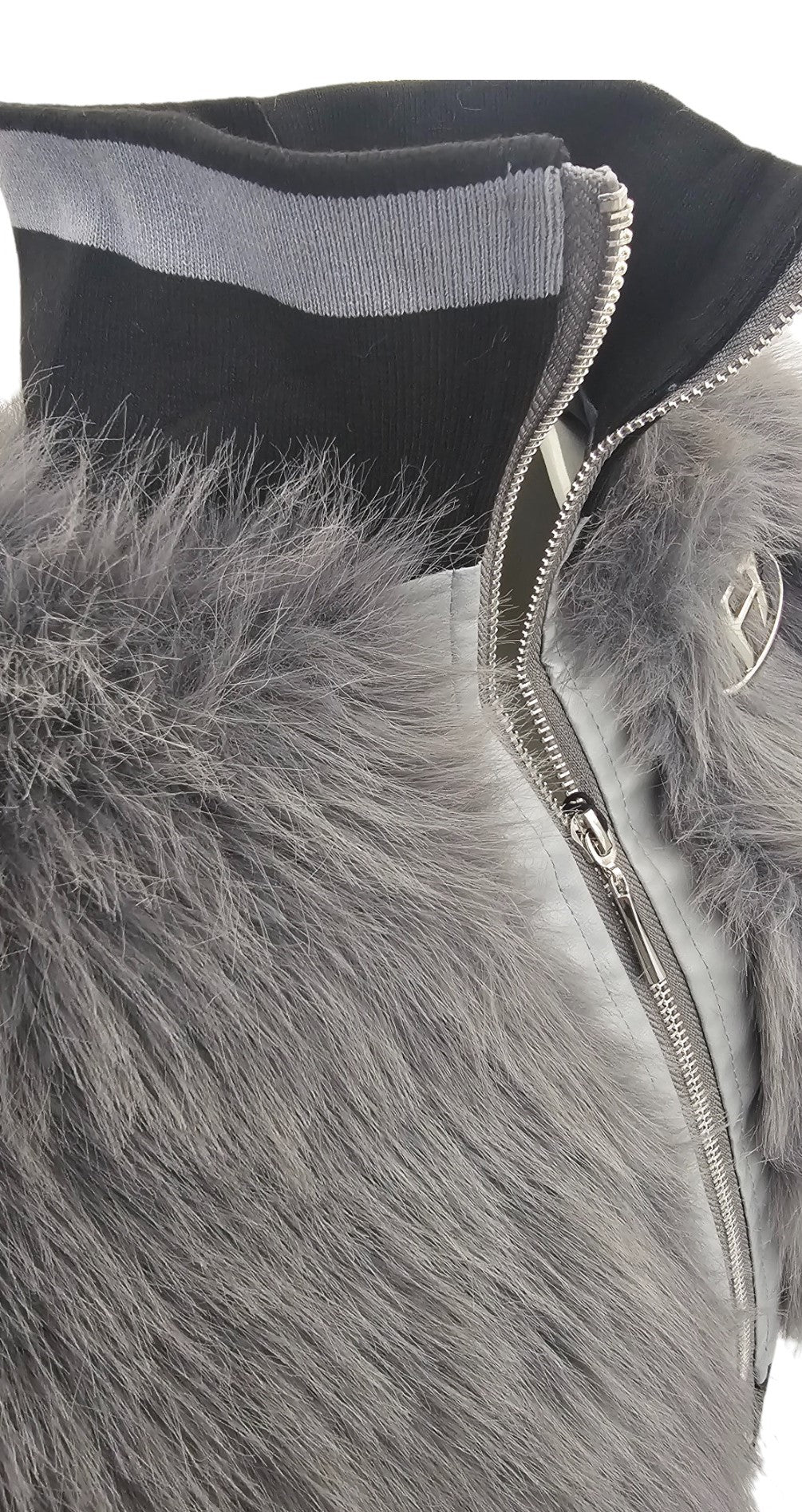 Short gray faux fur jacket