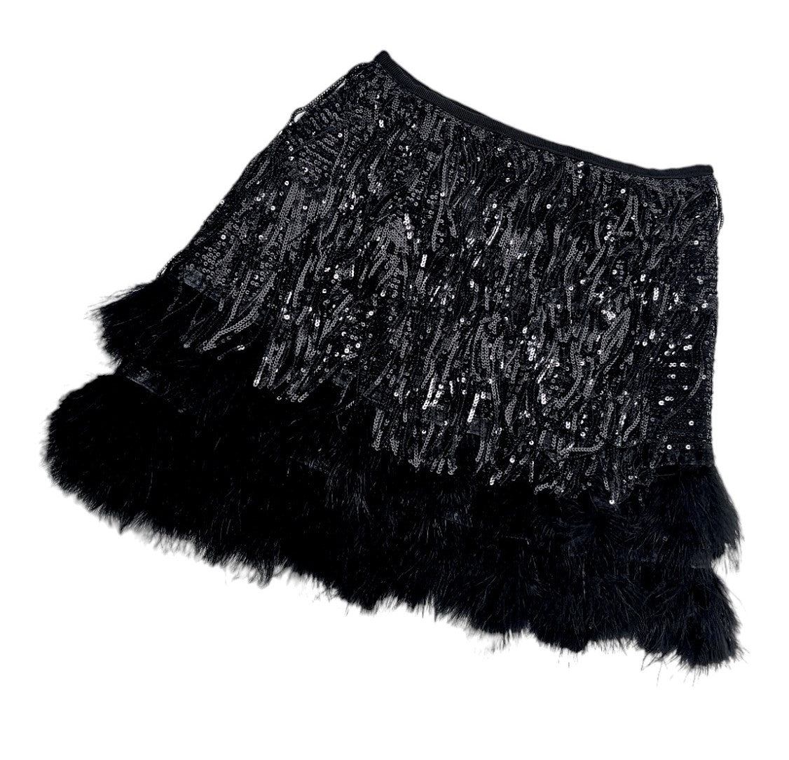 Sequined fringed miniskirt