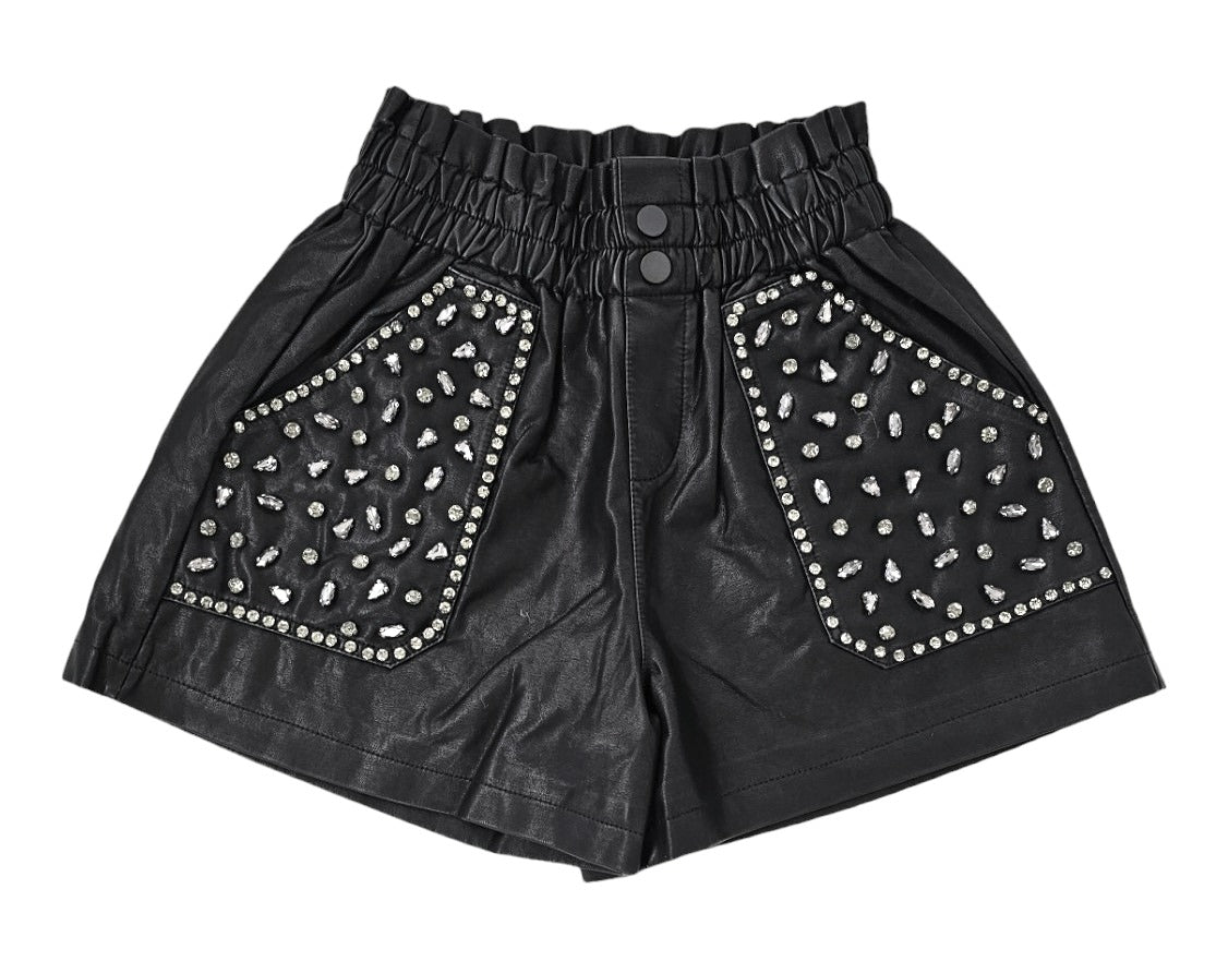 Black faux leather shorts