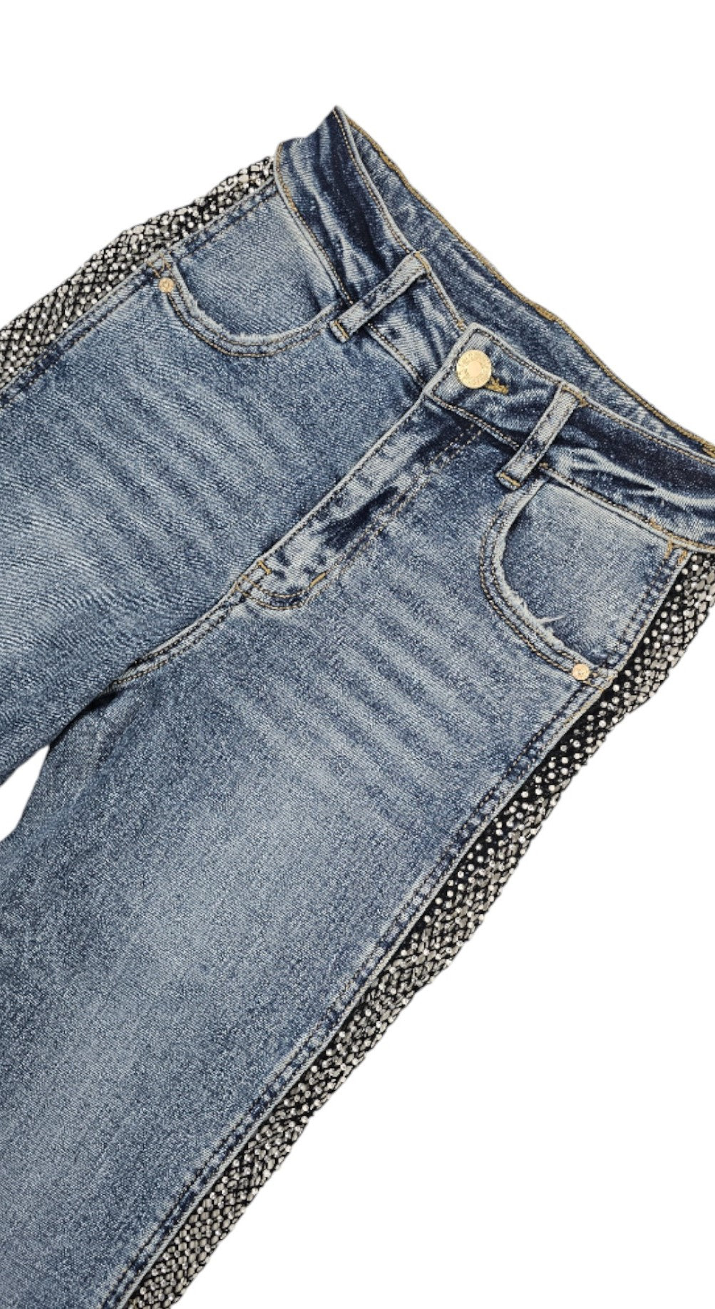 Mesh and rhinestone jeans, flared jeans