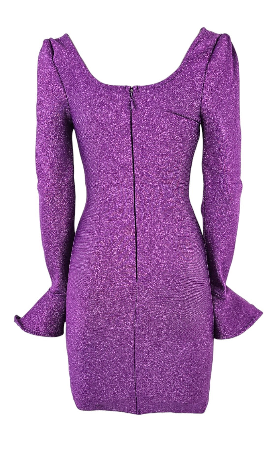 strapless open back dress Purple laminated bandage dress