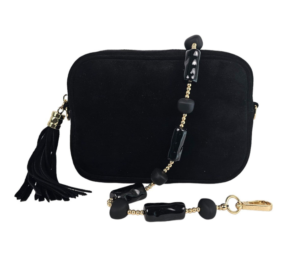Black Suede Chain Shoulder Bag - Matalan