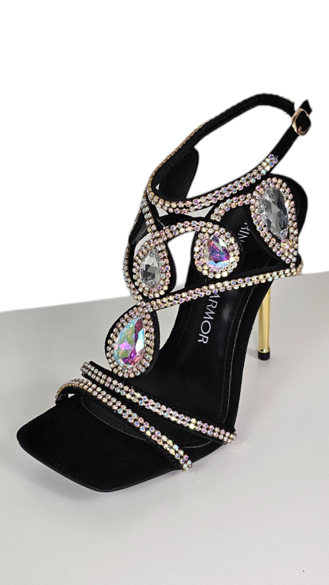 Sandalo elegante nero strass tacco