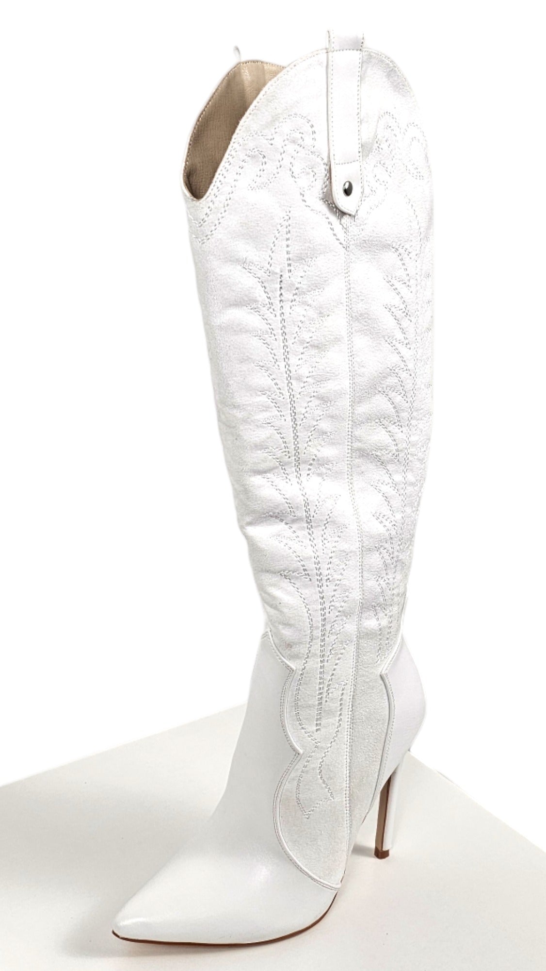 Stivale tacco alto bianco ricamato