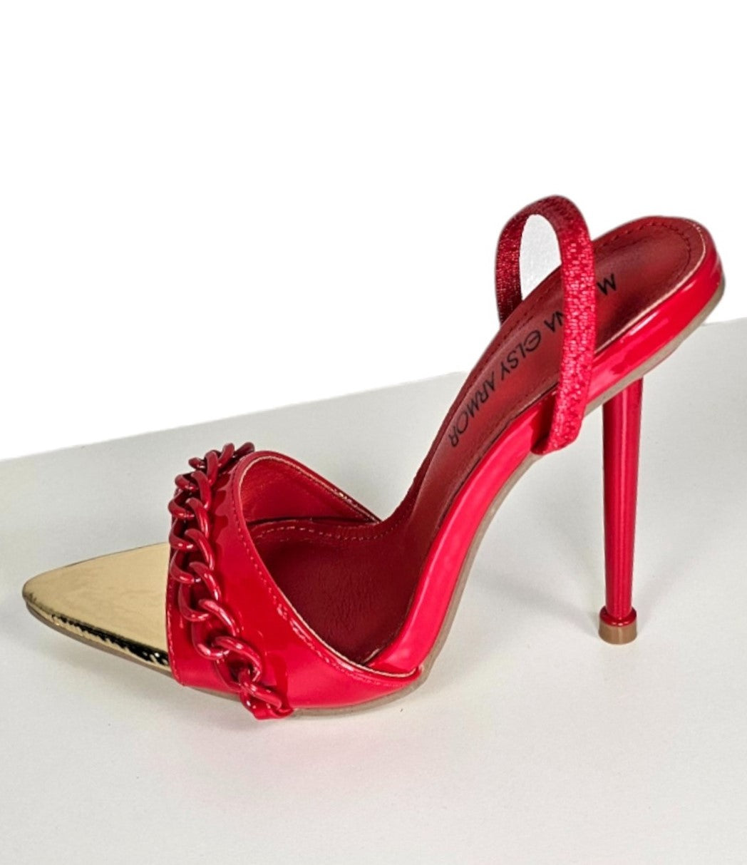 Red pointed heel sandal