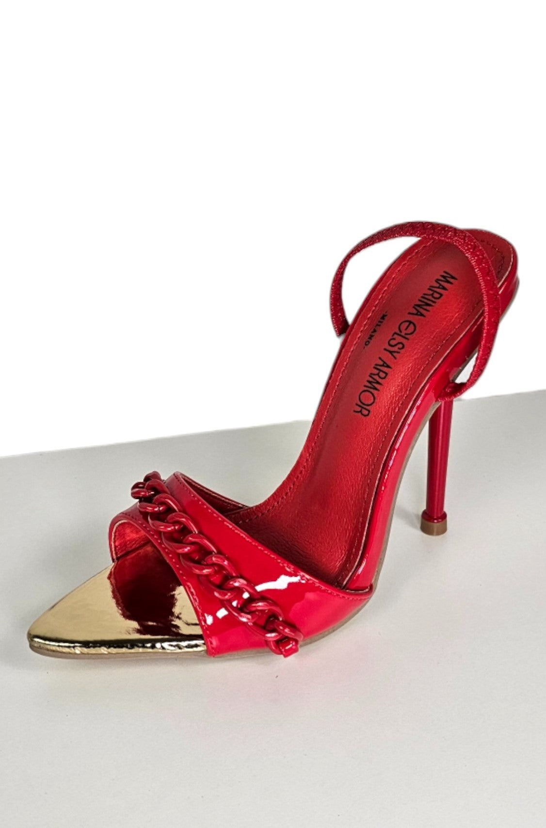 Red pointed heel sandal