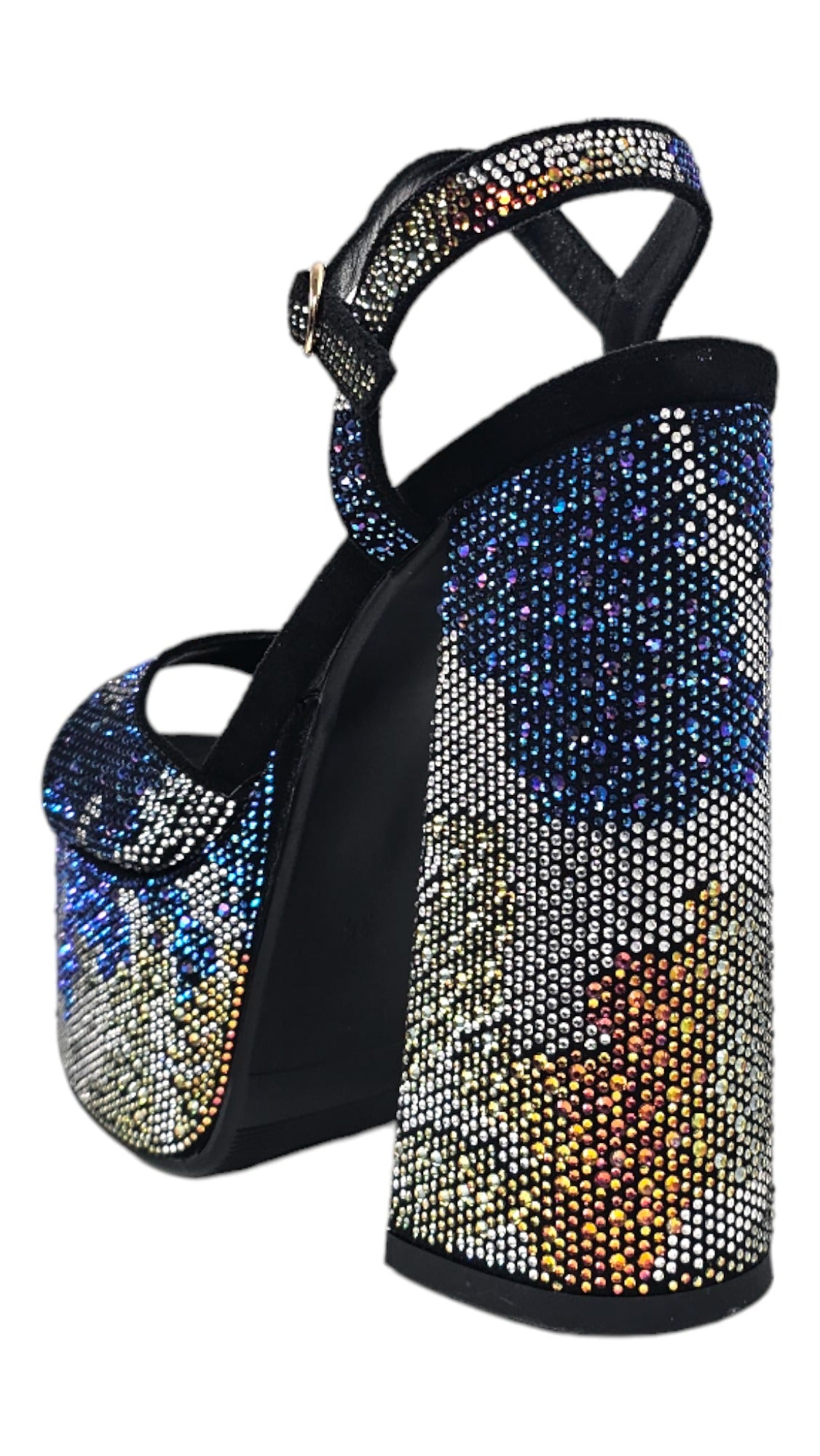 Sandalo con plateau tacco largo e strass