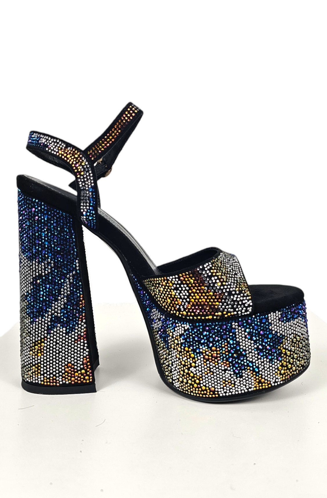 Sandalo con plateau tacco largo e strass